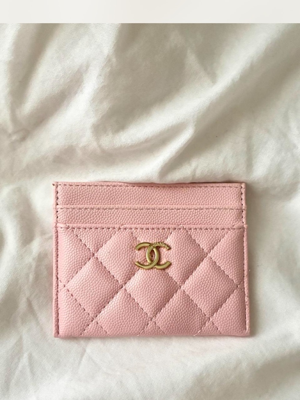Pink Quilted Card Holder with Gold CC Emblem